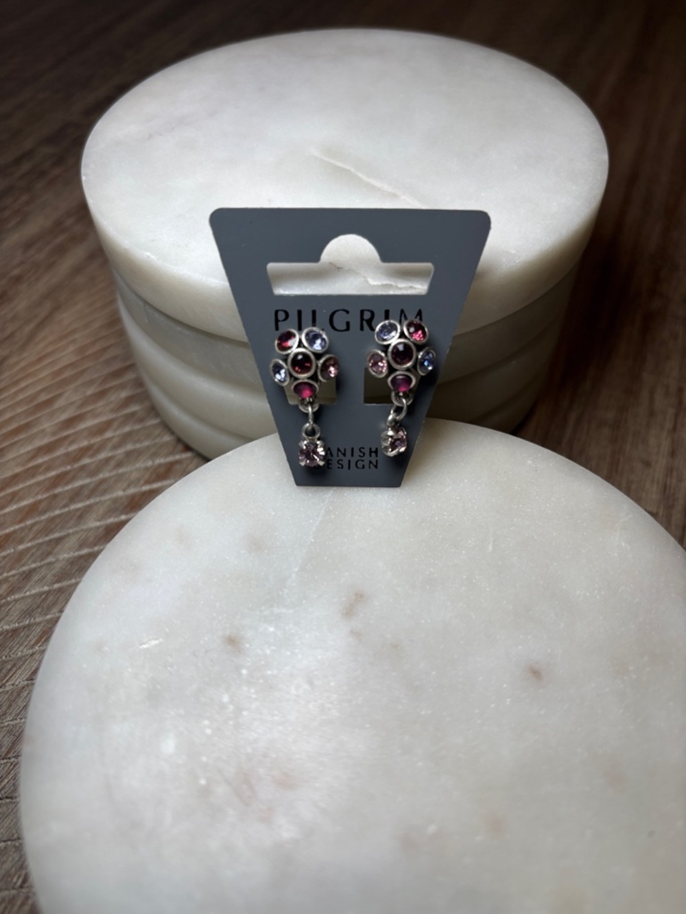 190 Pilgrim Pink and Blue Crystal Cluster Drop Earrings